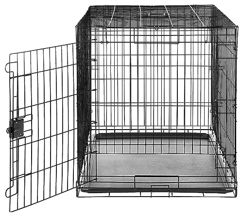 Amazon Basics Durable, Foldable Metal Wire Dog Crate with Removable Tray, Single Door, Divider Panel, 42 x 28 x 30 in, Black - size: 42.0"L x 28.0"W x 30.0"H, style: Single Door w/ Divider