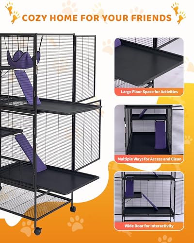 Multi-Level Metal Small Animal Cage, Removable Tray & Ramp, Lockable, BPA-Free, Indoor/Outdoor Use,for Ferrets, Hamsters, Chinchillas, Rabbits, Guinea Pigs, Hedgehogs, Gerbils - size: 36.0"L x 23.0"W x 64.0"H
