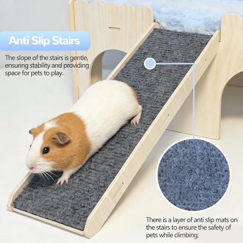 kathson Large Guinea Pig Hideout, Upgraded Guinea Pig Castle with Anti-Slip Ramp Detachable Hamster Hiding Hut Small Animal House for Hamsters Chinchillas Bunny