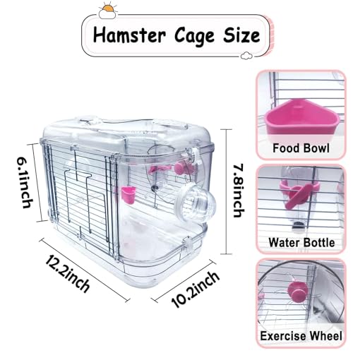 Kathson Small Animal Carry Cage for Hamsters, Gerbils, Mice - Transparent, Portable, Convenient