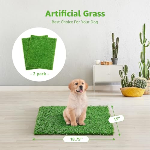 Artificial Dog Grass Pee Pad 18.75"x15" 2 Pack, Indoor Potty Training Turf | Easy to Clean, with Drainage, Reusable, Realistic, Fake Grass Mat, for Apartment, Balcony, Outddor Use - size: 18.75"x15"