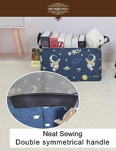 Rectangle Foldable Storage Basket Handles For Home, Space Astronaut | Waterproof reinforced handles, perfect for shelf use, organizes clothes, daily items and pet supplies - color: Rec-Blue Space Astronaut
