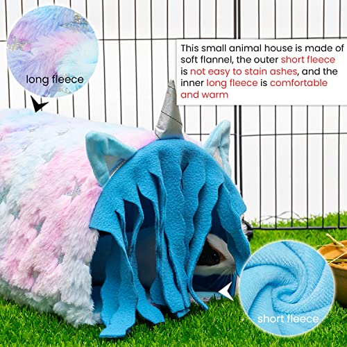PAWNISAW Guinea Pig Hideout, Washable Fleece Blue Tunnel House & Cage Tube | Small Animal Bedding & Cage Accessories, Playing Habitat for Hamster, Rat, Hedgehog, Chinchilla - color: Blue