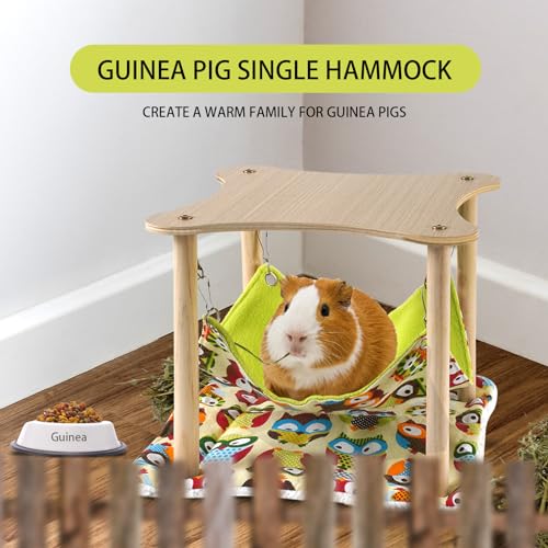 Guinea Pig Hammock with Soft Mat, Wooden Guinea Pig Hideout Toys with Double-Sided Hanging Hammock Bed for Hamster Chinchilla Rat Bunny Ferrets Sleeping Hiding