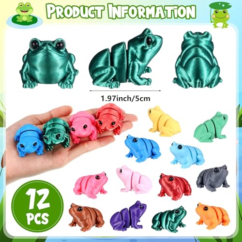 Honoson 12 Pcs 3D Printed Animals 5-7cm, Cute Frog | Articulated Fidget Animals, Flexible 3D Printed Figures for Stress Relief, Cute Mini Joints for Party Favors and Display - size: 5-7cm, style: Cute Frog