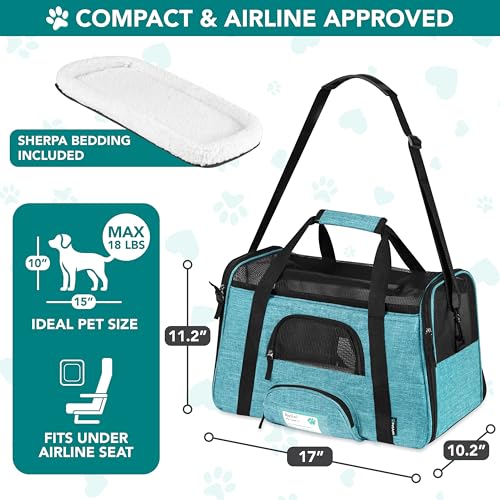 PetAmi Airline Approved Pet Carrier for Cats Small Dogs, Small Heather Blue | Soft Sided TSA Travel Bag, Sherpa Bed, Breathable Mesh Ventilation, Collapsible Bowl, Fits Under Seat, Up to 18 lbs - color: Heather Blue, size: Small - 17"L x 10.2"W x 11.2"H
