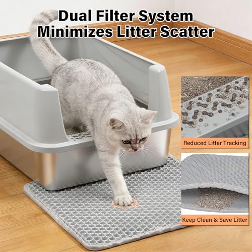Stainless Steel Litter Box with Lid,Cat Litter Box for Kitten | Metal Kitty Litter Box for Small Cats,Non-Stick,Anti-Leakage,Easy to Clean,Include Scoop and Mat - size: M:17.5x13.6x8inch with Lid