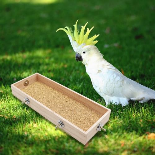 Bird Feeding Cups, Natural Wooden Parrot Perch Stand, Birds Food Dish, Parakeets Feeder Bowl, Cage Accessories for Small Animals Rat Hamster Guinea Pig Chinchillas Budgies Cockatiels Love Birds - size: 15.7 × 5.9 Inch