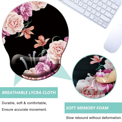 Mouse Pad with Wrist Support, Ergonomic Mouse Pad with Memory Foam Wrist Rest Cushion, Non-Slip Rubber Base Gaming Mice Pad for Home Office Computer Laptop, Flowers Pink - color: Flowers pink