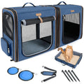 Lekereise Large Cat Carrier for 2 Cats, 2-in-1 Cat Travel Carrier with Litter Box, (17.7" x2) x16.5"x13" Pet Carrier with Zipper Locks for Moving Across The Country (No Hammock) - Blue - color: Blue