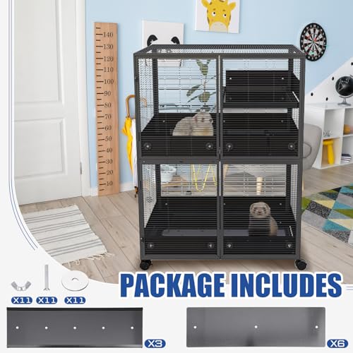 Scatter Guards Compatible with Ferret Nation & Critter Nation, 9 Pcs Pull Out Adjustable Small Animal Cages Guards, Urine & Litter Containment for Ferrets, Chinchillas, Rats(Black) - color: Black