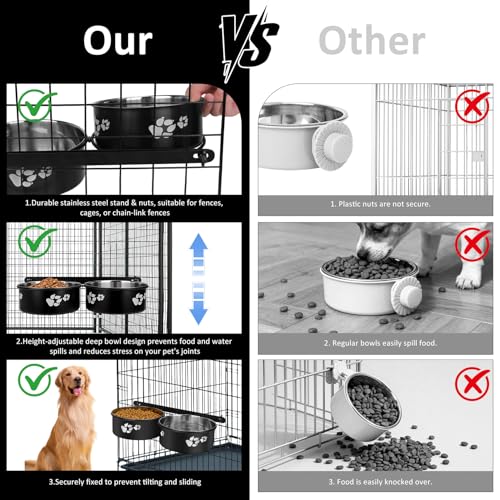 Kennel Water Bowl Hanging, 2 Pack Dog Crate Bowls, No Spill Dog Crate Water Bowl, Food Bowls for Kennel Cage Crates Mountable, 6.3*6.3*2.75 inches for Medium and Small Dog Cat Bunny Guinea Pig Ferret