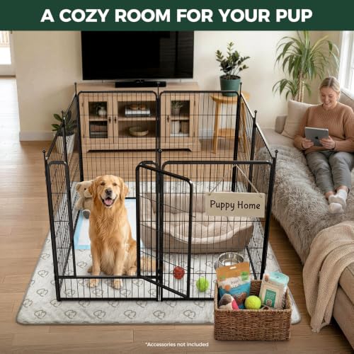 FXW Rollick Unleashed Dog Playpen for Indoor, Yard, RV Camping, 40 inch 8 Panels Dog Pen with Washable Pee Pad for Medium and Large Dogs, Black│Patented | Heavy-Duty & Easy setup Play Area, Super Absorbent Pad for Easy Cleanup, For Medium & Large Dogs, Pa