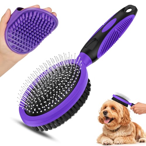 2PCS Pet Grooming Tools - Double-Sided Brush for Shedding and Bathing, Suitable for Short/Long Haired Dogs Cats and Horses, Deshedding Dog Brush, Mane & Tail Combs for Horses - Pet Supplies (Purple) - color: Purple