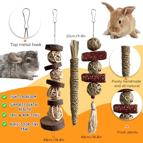 Rabbit Toys Bunny chew/Premium Guinea Pig Toys Natural Material Timothy Hay Sticks Apple Wood Sticks Handmade for Guinea Pig Hamster Rat Chinchilla - color: TOY-1-11