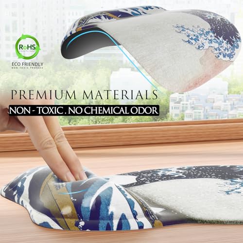 MROCO Ergonomic Mouse Pad with Gel Wrist Rest, 9.4 x 8.1 in, Great Wave | Ergonomic Shape Design, Multiple Pattern Options, Gel Wrist Comfort, Smooth Lycra Surface, Non-Slip PU Base - color: Great Wave