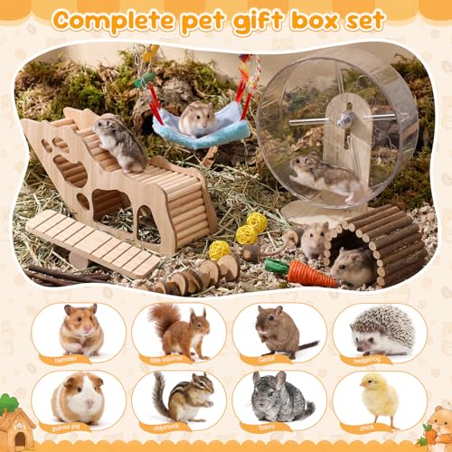 11 Pcs Hamster Cage Accessories Set, Bridge, Exercise Wheel, Swing, Chew Toys & More, Natural Wood Hamster Play Set for Dwarf Hamsters, Mice Small Animals Habitat (Maze Tunnel) - style: Maze Tunnel