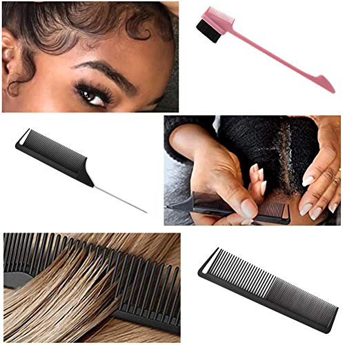 5 Pcs Detangling Hair Brush Set, Ez Detangler Brush With Edge Brush, Rat Tail Combs for Black Natural Hair Styling and Cuting, Curly/Straight/Wet/Dry/long/Short Hair Available for Women Kids Men - color: 5 Pieces (Hair Brush Set)