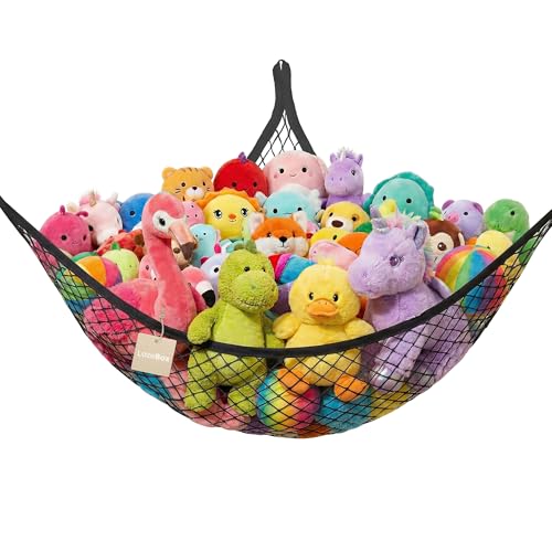 Lazebox Stuffed Animal Net Hammock for Plushie Toys, Stuffed Animal Hammock Corner for Kids' Room Decor, Ideas for Organizing Stuffy Collection, Black, L (67" x 40" x 40")-Pack of 1 - color: 1 Pack - Black, size: L (67" x 40" x 40")-pack of 1