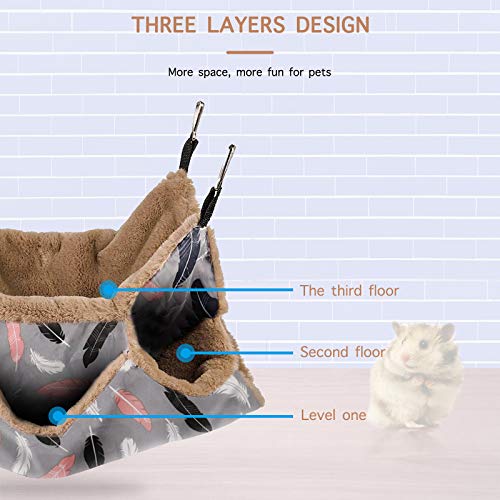 Petmolico Ferret HammockTriple-Layer Hammock Bed Hamster Cage Accessories, Guinea Pig Hammock, Chinchilla Hammock, Warm Hamster Nest, Hammocks for Rats(13.8 * 13.8Inches, Brown Feather)