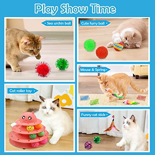 UPSKY 20 PCS Cat Toys Set with Teaser, Mice, Spring, and Various Ball Toys | Puzzle Kitten Toys, Sturdy Structure, Detachable Design, Easy to Assemble, Anti-Slip, Reduces Boredom for Indoor Cats - color: B-20PCS-Red