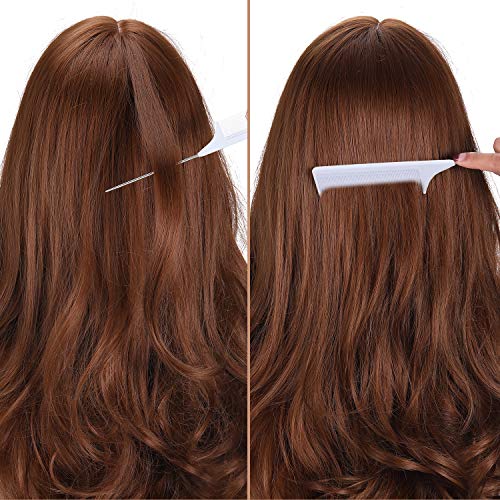 Leinuosen 3 Pack Rat Tail Comb Carbon Fiber,White | Steel Pin Tail for Sectioning, Heat Resistant Teasing, Pick Comb for Women Wig Styling, Fishtail Design for Salon Updos - color: White