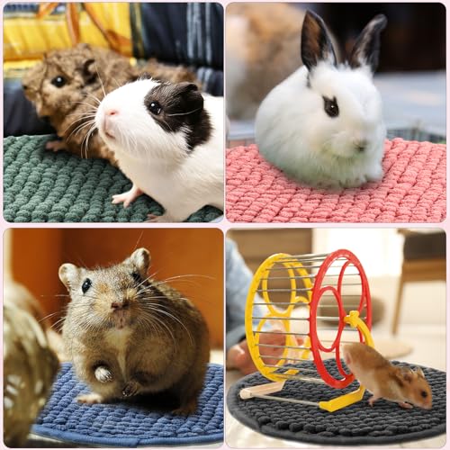 4 Pcs Guinea Pig Cage Liner 12 Inch Round Washable Chenille Pee Pads Pet Dog Cat Bedding Training Mat Reusable for Small Animals Puppy Bunny Hamster Chinchilla - color: Mixed Color, size: Diameter 12 Inch, style: Low Pile Chenille