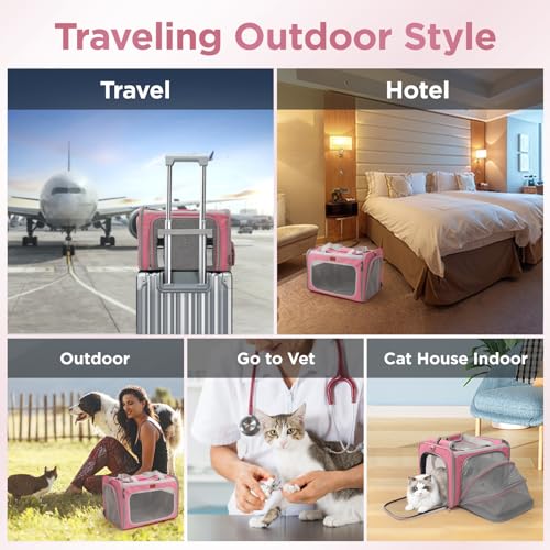 Soft Cat Carriers Pink Small Dog Carrier Airline Approved,Expandable Pet Carrier,Strudy,Ventilated,Soft Sided Pets Carriers Cage,Durable Small Animals Travel Bag Outdoor Carry Kennel - color: Pink