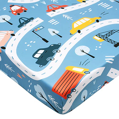 Cloele Square Playard/Playpen Fitted Sheets for Baby,36 X 36in,Blue Car | Portable 36x36 Playard Mattresses,Pack and Play Crib Sheets, Ultra Soft Polyester, For Baby - color: Blue Car, size: 36"x36"