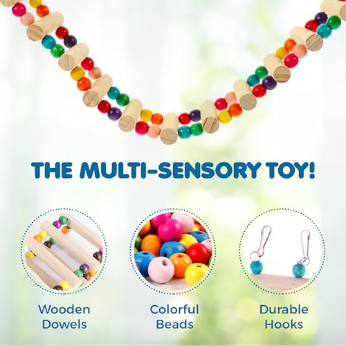 SunGrow Wooden Bird Ladder Bridge, Hanging Exercise Toy, Bird Playground Cage Accessory, Natural Wood, Edible Dye, Interactive Small Bird Toy, Parakeet, Cockatiel, Conure, Budgie Climbing Ladder