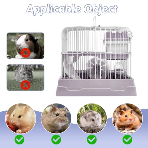 PINVNBY 2-Tier Dwarf Hamster Cage, Hamsters Travel Cage Portable Mouse Cages with Running Exercise Wheels, Water Bottle and Food Dish for Hamster Mouse Rat (Gray) - color: Gray, size: M: 11.7x8.7x9.8in