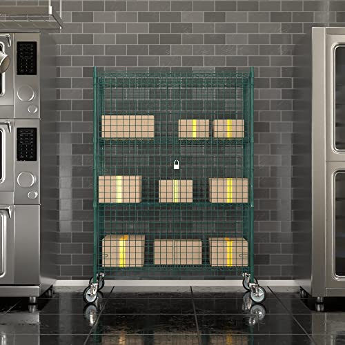 Commercial Grade NSF Listed Metal Wire Mesh Storage Green Epoxy Mobile Security Cage Kit, 24" x 48" x 70", Perfect for Warehouse, Walk-in Refrigerator, Freezer, Grocery Store, Restaurant, Dishroom - color: Green, size: 24" x 48" x 69"