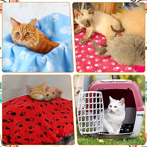 Tegeme 12 Pcs Fleece Pet Blankets Paw Print Dog Cat Bedding, 12 x 12 Inches | Soft Warm Sleep Mats, Paw Print Design Cage Liner Sleep Mat Pad for Puppy, Kitten, Small Animals, Cage Liner, Bedding Cover - size: 12 x 12 inches
