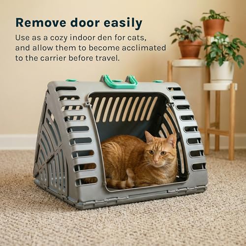 SportPet Designs Foldable Travel Cat Carrier - Front Door Plastic Collapsible Carrier, Gray and Tan, Medium (Pack of 1) - color: A) Large Carrier (Tan & Gray)
