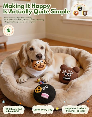 Soft Biscuit-faced Latex Dog Toys, 3 in 1 Set Squeaky Funny Face Pet Toys for Small Medium Dogs, Cute Cartoon Expression Puppy Chew Toy, Interactive Pet Toys for Indoor Enrichment Play & Teething - style: Cookie