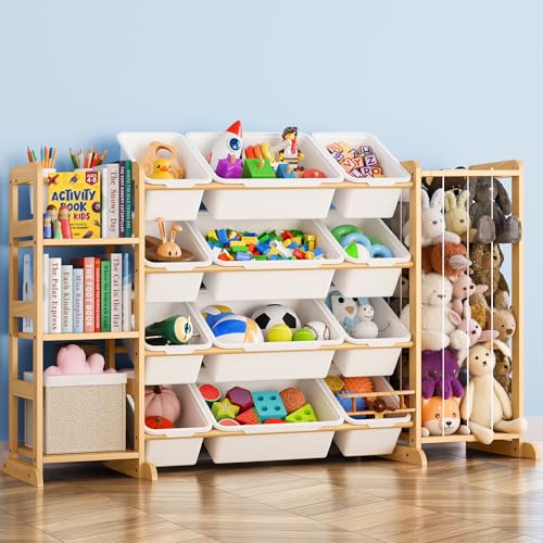 Toy Storage Organizer with Bookshelf and Stuffed Animal Storage - Kids Playroom Organization with Shelves and 12 Toy Bins - Toddler Living Room Toy Box for Lego - Nursery Bedroom Decor Essential - color: White, size: 55.2"W,3 Shelves,12 Bins