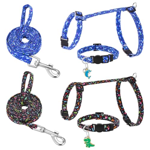 2 Pack Cat Harness and Leash, Escape Proof Adjustable Kitten Harness | Lightweight Soft and Comfortable for Cat Safe Walking and Travel, Dinosaur - color: Dinosaur