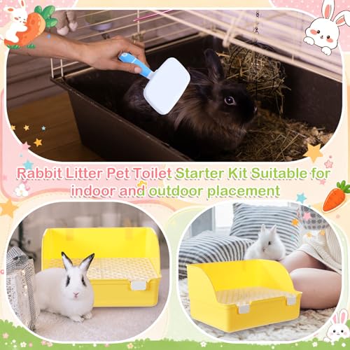 Reallnaive 15 Pcs Rabbit Starter Kit Small Rabbit Litter Box Girls Gift Animal Grooming Kit Bunny Toys Bowl Blankets with Cleaning Set for Guinea Pig Accessories(Yellow) - color: Yellow