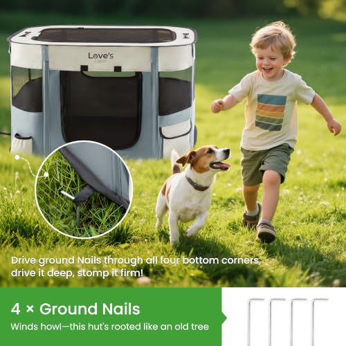 Love's cabin Pet Puppy Dog Playpen, Large Dog Tent Crates Cage Indoor/Outdoor, Portable Exercise Playpen for Cat, Foldable Pop Up Dog Kennel Playpen with Carring Case (L, Gray Green) - color: Gray green, style: Large