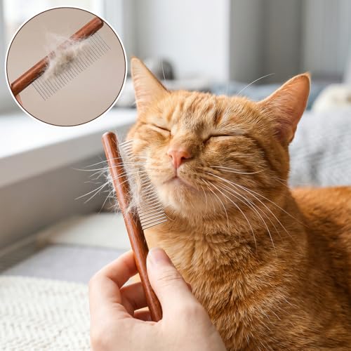 3Pcs Solid Wood Cat Combs, Dog Cat Grooming Comb with Wooden Handle | Stainless Steel Teeth, Pet Grooming Supplies Accessories for Hairy Pets