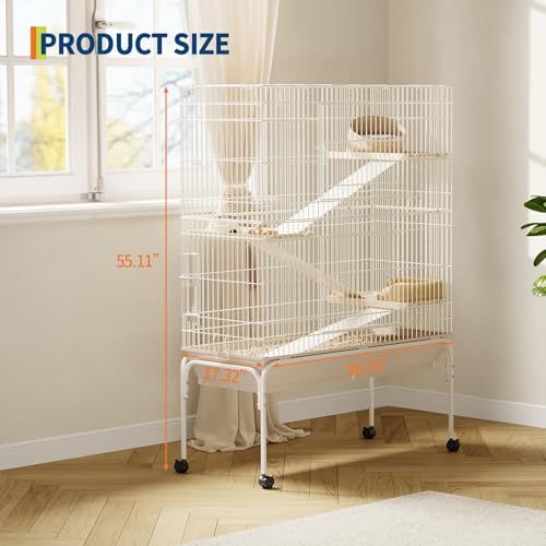4-Tier Metal Small Animal Cage with Wheels, Removable Ramps, Water Bottle & Food Bowl,55" h Large Critter Nation Cage for Guinea Pigs, Rabbits, Ferrets, Chinchillas, Rats, Squirrels - size: 55"H