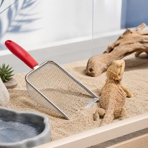 Reptile Sand Substrate Scoop Shovel Sifter, Stainless Steel Mesh Litter Shovel, Hamster Sand Bath Scoop Fine Mesh Metal Reptile Litter Cleaner Scooper for Lizard Substrate Reptile Terrarium Sand Waste