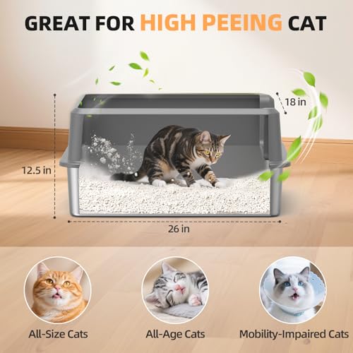 Stainless Steel Cat Litter Box, XXL High Sided Open Top Litter Pan, 1 Scoop | XXL, Spacious Interior, High Sides, Anti-Urine Leakage, Non-Stick Odor Resistant, Easy Clean, Reduce Litter Tracking - color: 3 - Light Gray (Pack of 1)