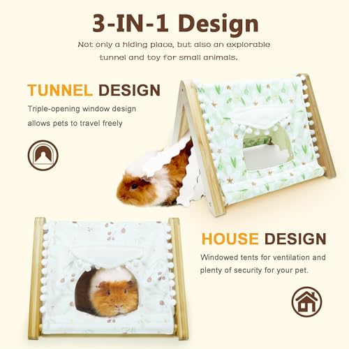 Guinea Pig Hideout No Bottom, Sturdy Bamboo Small Animal House with Window, Rabbit Bunny Tunnel, Easy to Assemble for Hamsters Bunny Rat Chinchillas Playing Hiding, Guinea Pig Cage Accessories, Pink - color: Pink