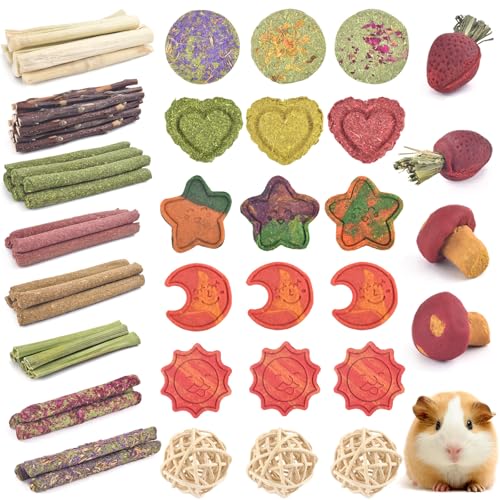 ERKOON 80PCS Bunny Chew Toys for Rabbits Teeth, Natural Rabbit Toys Apple Wood Sticks, Carrot, Timothy Grass Treats for Small Pets, Hamster, Chinchilla, Guinea Pig Dental Care and Treat Teething Toys - size: 80