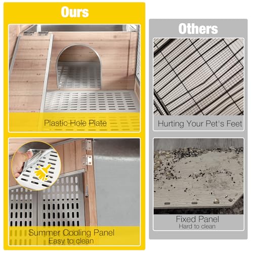 Aivituvin Wooden Guinea Pig Cages Indoor with Removable Stand, Anti Chewing Rabbit Hutch with Ramp and Wire Mesh, 2 Story Small Animals House Habitat with Pull Out Tray (Light Natural Wood) - color: Light Natural Wood