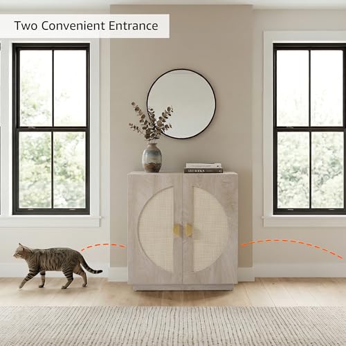 unipaws Tall Cat Litter Box Enclosure for Tall or Top Entry Litter Box | Hidden Litter Box Cover with Shelves, Kitty Enclosed Litter Box Cabinet, Cat Box Furniture - color: Weathered Grey