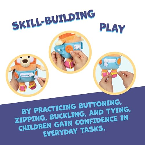 Dress & Play Baby Bingo Plush, Learn to Dress Doll for Toddlers | Button, zip, buckle & tie skills, 10in soft plush; fine motor skill Bluey toy for kids ages 3+ - style: Dress & Play Baby Bingo
