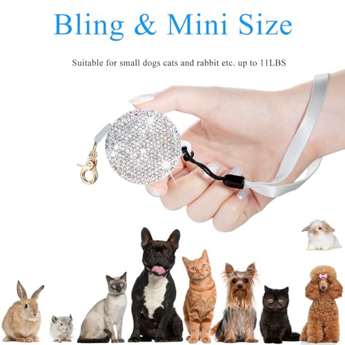 SlowVibes Bling Mini Retractable Dog Cat Leash, 6.5 ft, for Small Pet | Portable rhinestone leash for small dogs, cats, rabbits up to 11 lb, anti-pull strong nylon tape, wrist strap, one-hand brake