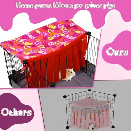 NAPLORD Small Pet Fleece Set,Guinea Pig Snuggle Sack, Tunnel,Fleece Forest Hideout,Square and Round Potty Pads for Guinea Pigs and More - color: Pink, size: 3-piece set